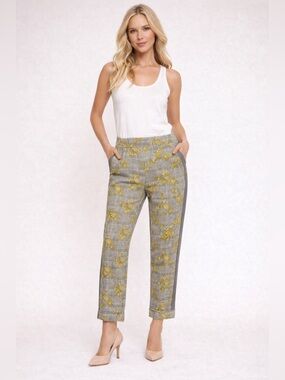 Silvia Tcherassi Yellow & Gray Plaid Floral Trousers